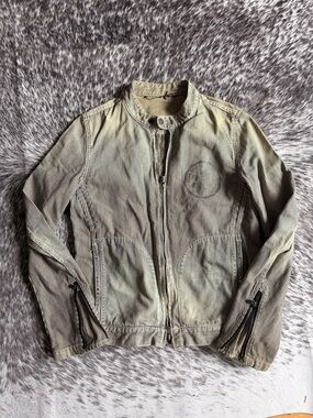 Roar Men's Striped Zip Up Denim Jacket